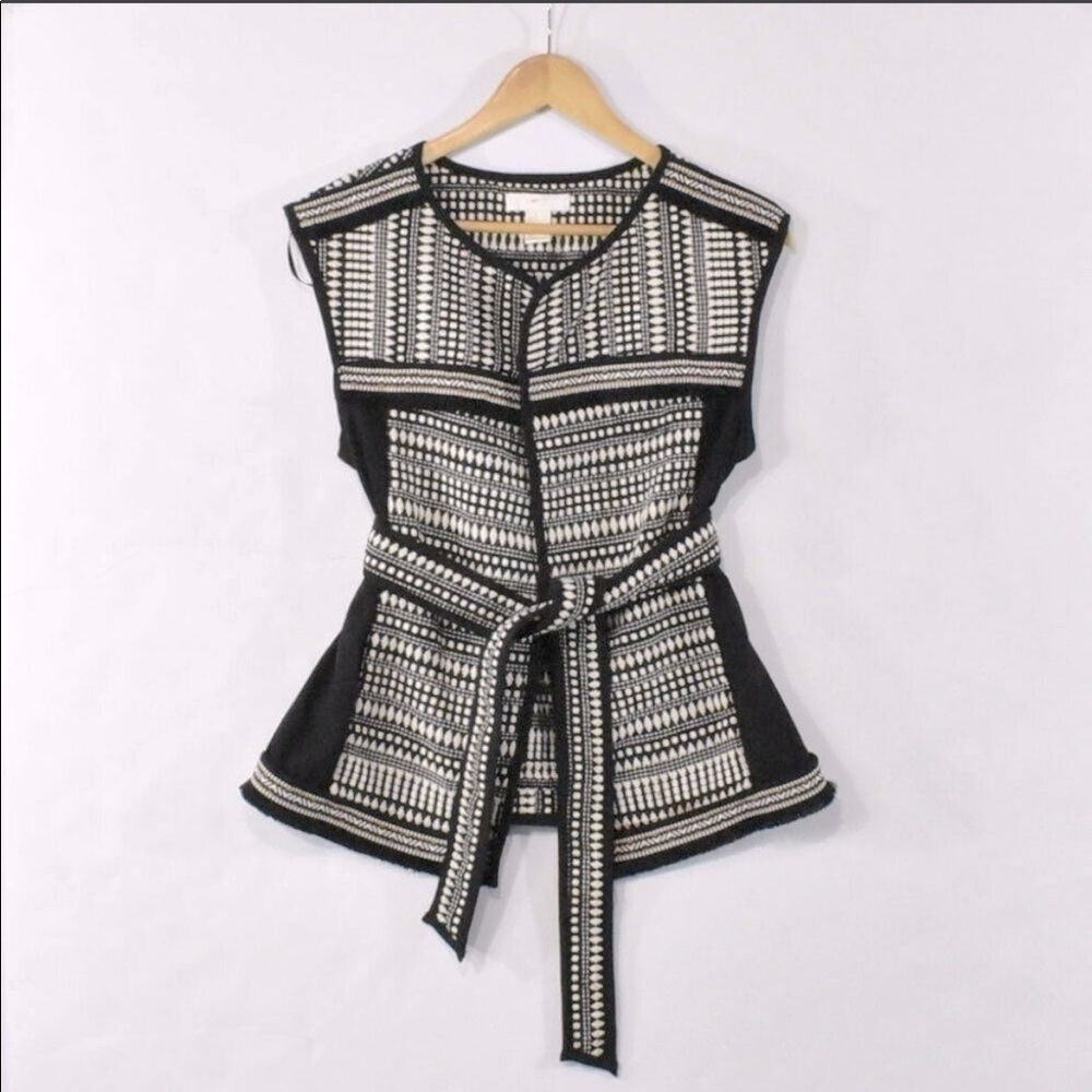 H&M Boho Bohemian Western Geometric Pattern Tunic Robe Vest with Belt Tie Size 4